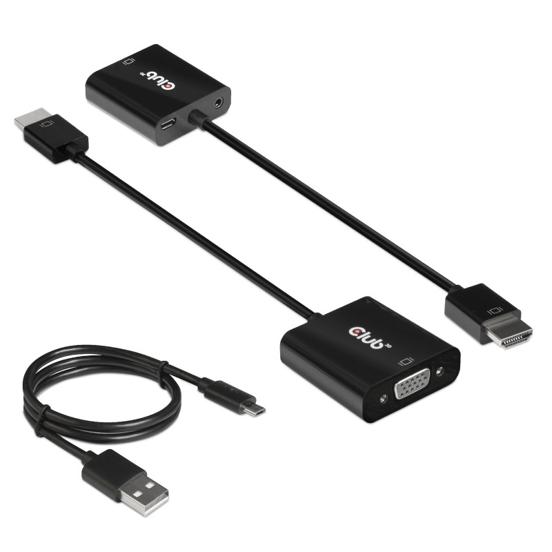 CLUB3D CAC-1302 video cable adapter 19.7" (0.5 m) HDMI Type A (Standard) VGA (D-Sub) Black